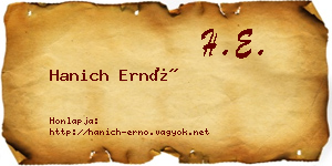 Hanich Ernő névjegykártya